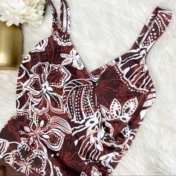 VTG Maxine Brown Beige Floral One Piece Swimsuit Sz 10 - Picture 3 of 9